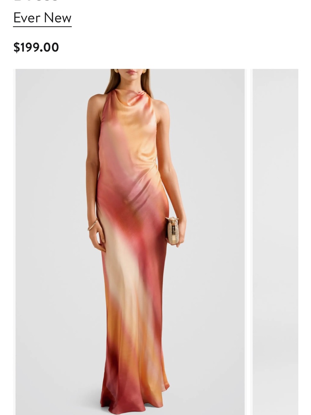 Ever New Nordstroms Pink and Gold Ombre Satin Cowl-Neck Maxi Dress